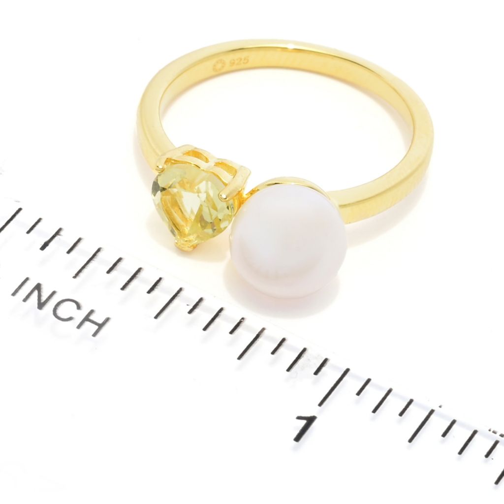 18K Gold Plated Freshwater Pearl & Heart Shape Gem "Toi et Moi" Ring