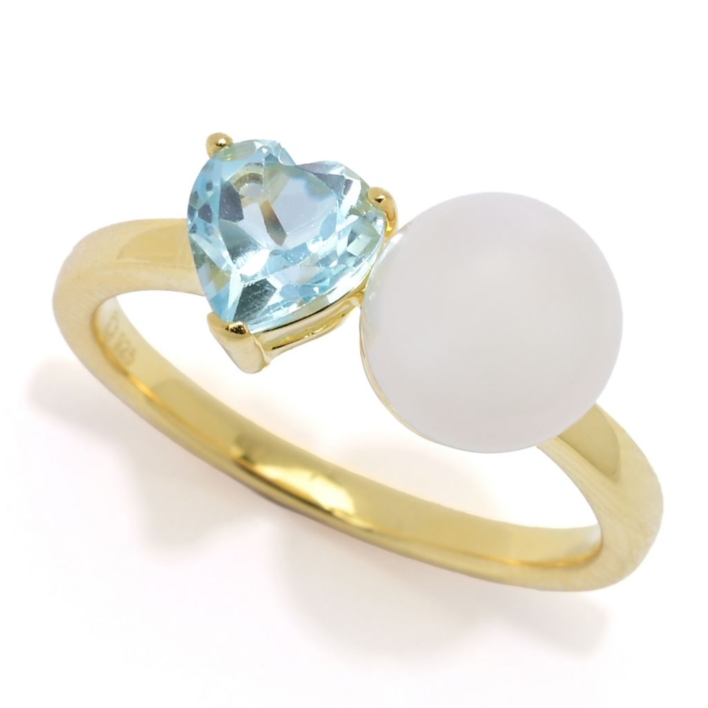 18K Gold Plated Freshwater Pearl & Heart Shape Gem "Toi et Moi" Ring