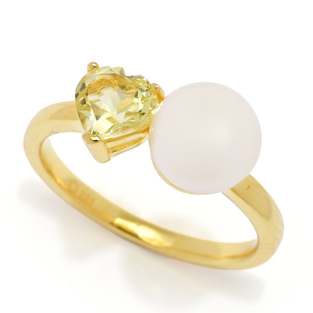 18K Gold Plated Freshwater Pearl & Heart Shape Gem "Toi et Moi" Ring