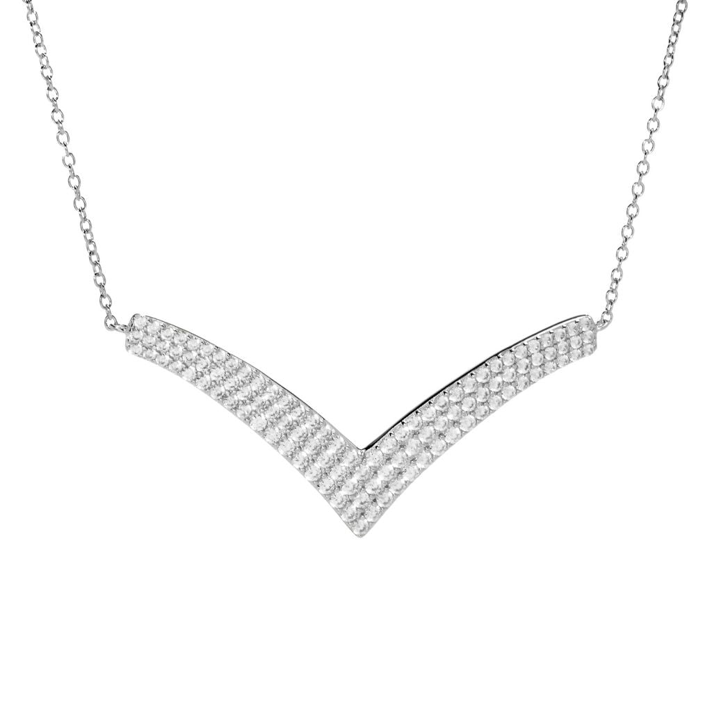 Platinum Plated "Hollywood" 4.00ctw White Zircon Multi Row Chevron Necklace