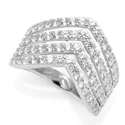Platinum Plated "Hollywood" 2.44ctw White Zircon Multi Row Chevron Ring