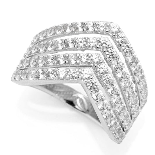 Platinum Plated "Hollywood" 2.44ctw White Zircon Multi Row Chevron Ring