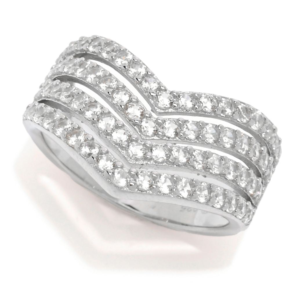 Platinum Plated "Hollywood" 2.44ctw White Zircon Multi Row Chevron Ring