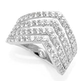 Platinum Plated "Hollywood" 2.44ctw White Zircon Multi Row Chevron Ring