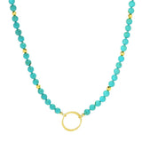 18K Gold Plated 6mm Turquoise Bead & Hematite Charm Holder Necklace