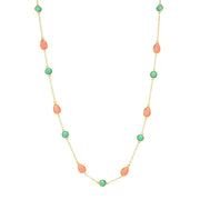 18K Gold Plated Pink Coral & Campitos Turquoise 20"+2" Station Necklace