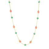18K Gold Plated Pink Coral & Campitos Turquoise 20"+2" Station Necklace