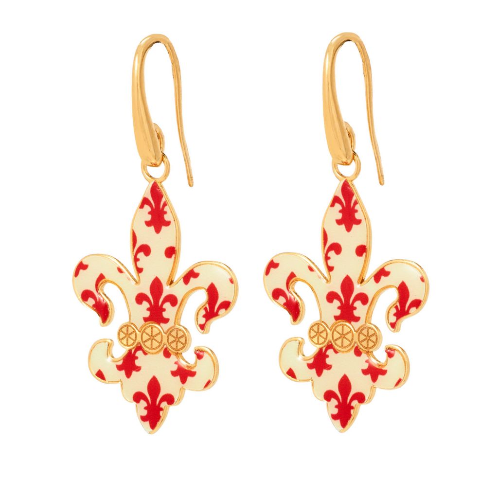 Toscana Italiana "Flora Carta" Printed Paper & Enamel Fleur-De-Lis Earrings