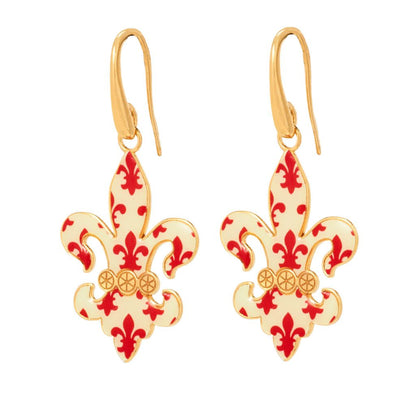 Toscana Italiana "Flora Carta" Printed Paper & Enamel Fleur-De-Lis Earrings