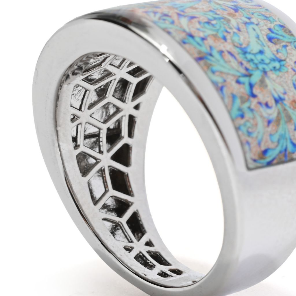 Toscana Italiana "Flora Carta" Printed Paper & Enamel Tapered Band Ring