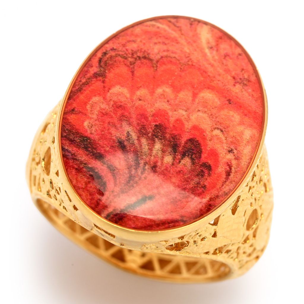 Toscana Italiana "Flora Carta" Oval Printed Paper & Enamel Filigree Ring