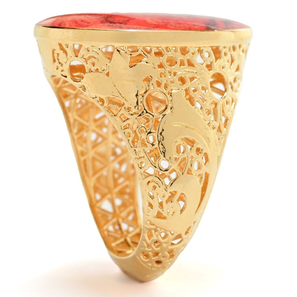 Toscana Italiana "Flora Carta" Oval Printed Paper & Enamel Filigree Ring