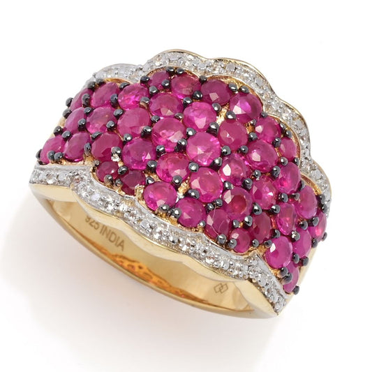 Gem Treasures 18K Vermeil 3.00ctw Burmese Ruby & Zircon Ring