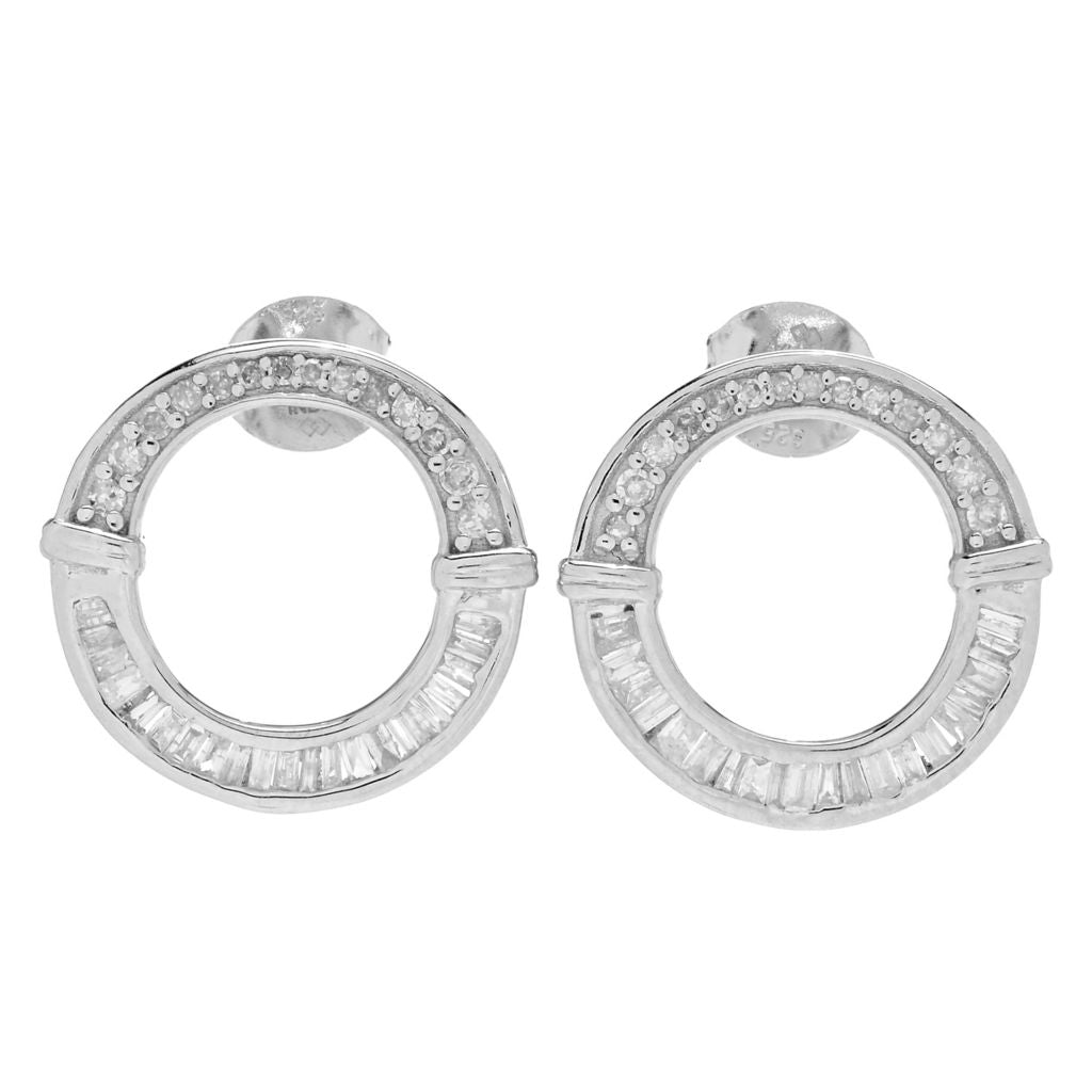 Diamond Treasures 0.61ctw Tapered Baguette & Round Diamond Hoop Earrings