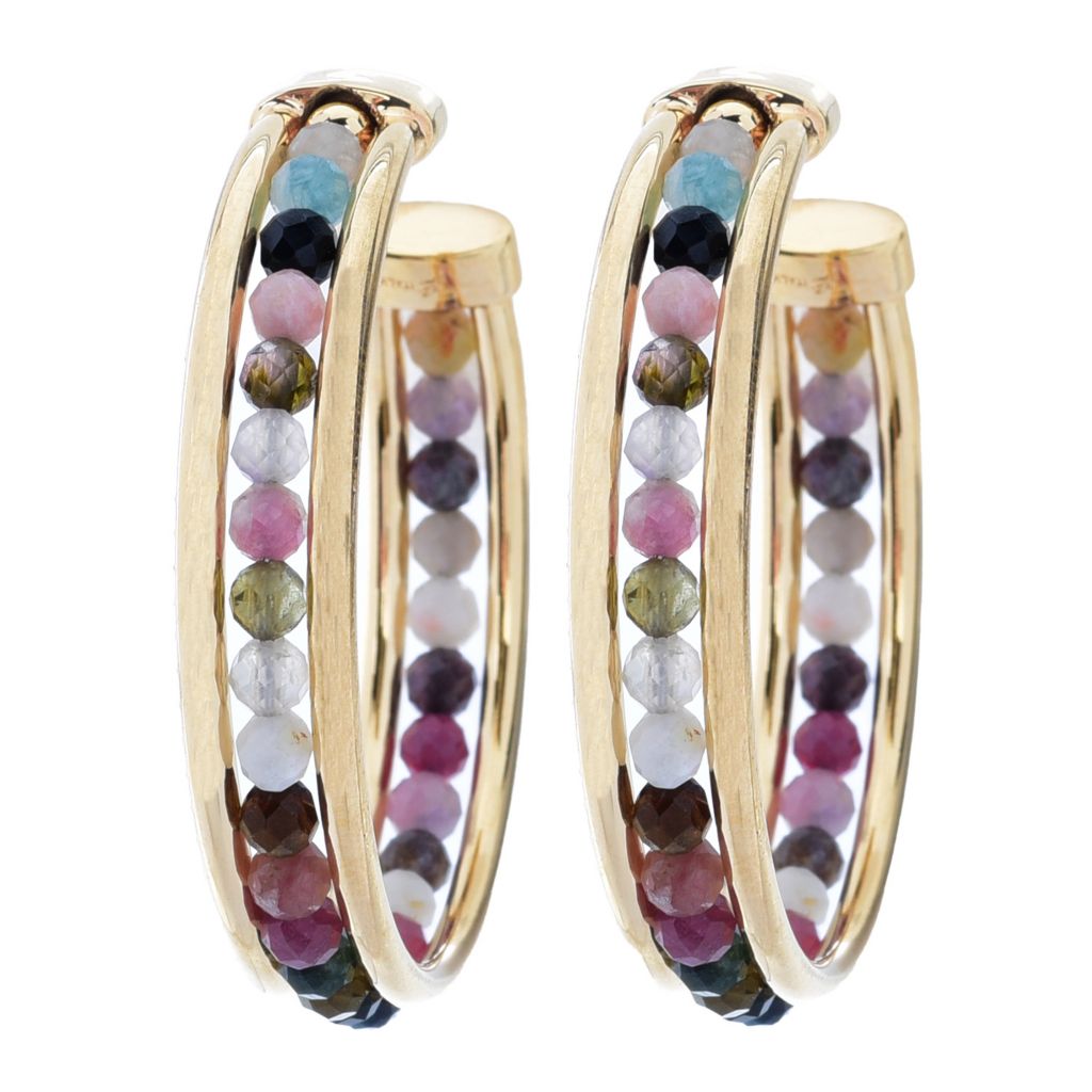 Toscana Italiana 18K Gold Plated Tourmaline Bead Hoop Earrings