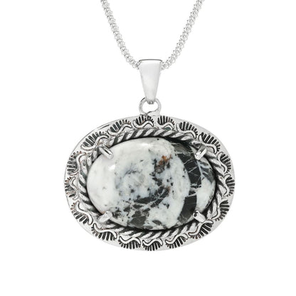 Southwest Elements Sterling Silver 25x18mm White Buffalo East-West Necklace