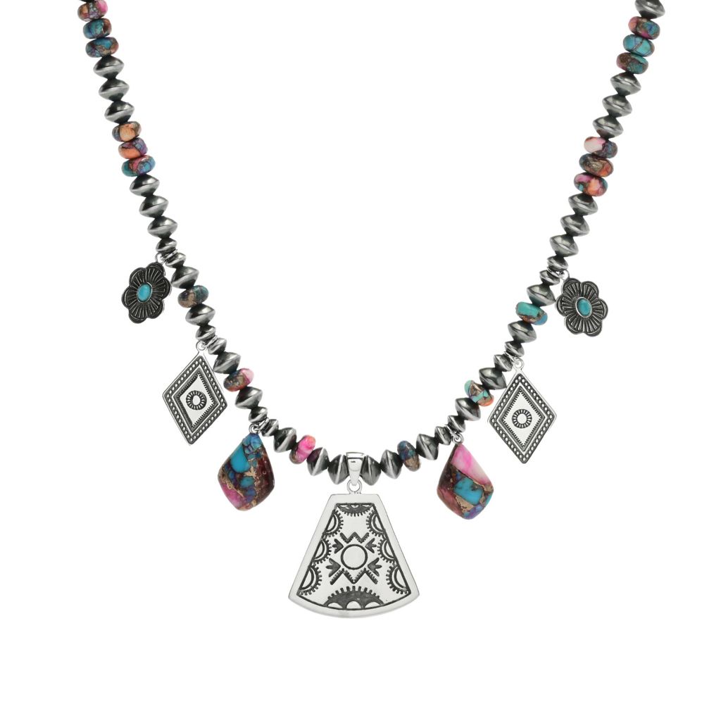 Southwest Elements "Statements" Purple Dahlia Kingman Turquoise Charm Necklace