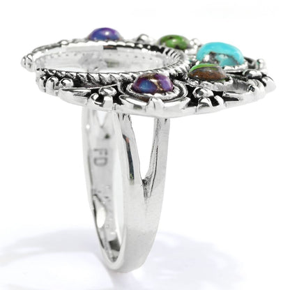 Southwest Elements Sterling Silver Mohave Turquoise Squash Blossom Ring