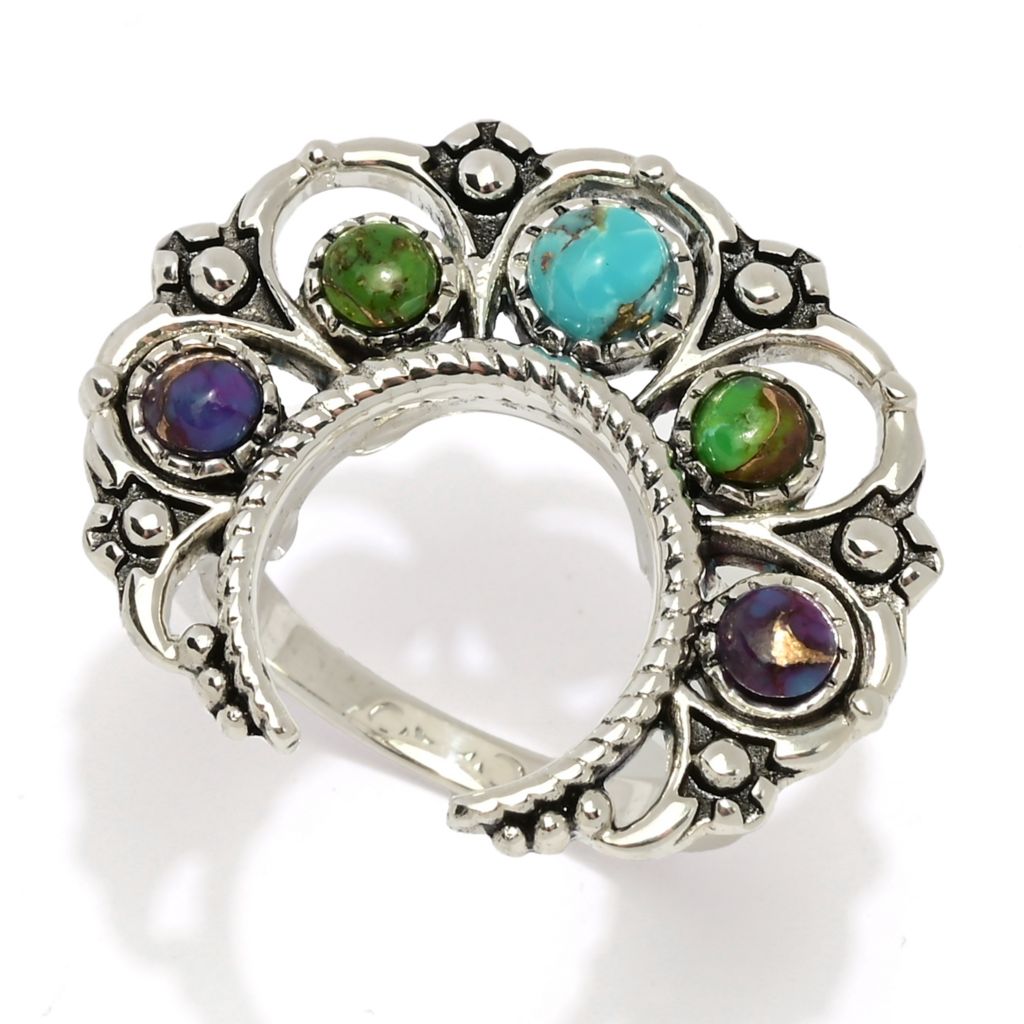 Southwest Elements Sterling Silver Mohave Turquoise Squash Blossom Ring