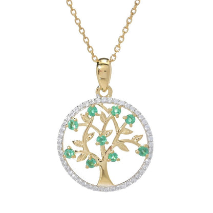Gem Treasures 0.84ctw Zambian Emerald & Zircon Tree of Life Pendant w/ Chain