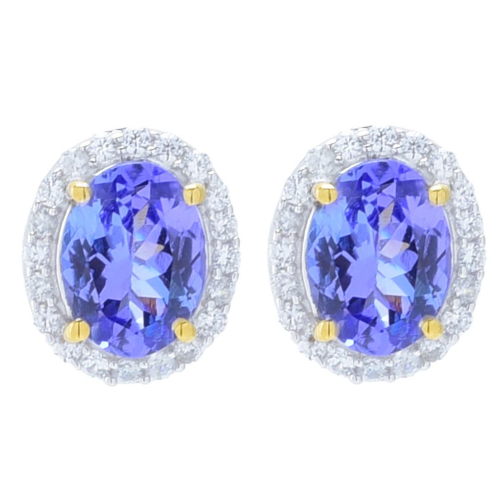 Gem Treasures 3.08ctw Oval Tanzanite & Zircon Halo Stud Earrings