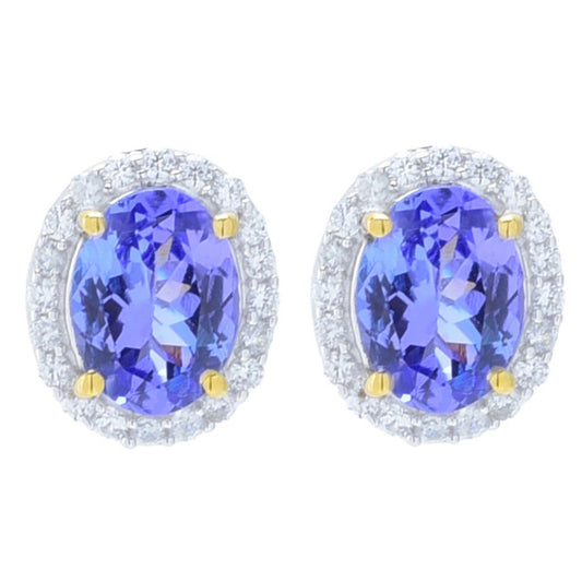 Gem Treasures 3.08ctw Oval Tanzanite & Zircon Halo Stud Earrings