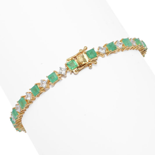 Gem Treasures 18K Vermeil 8.47ctw Brazilian Emerald & Zircon Bracelet