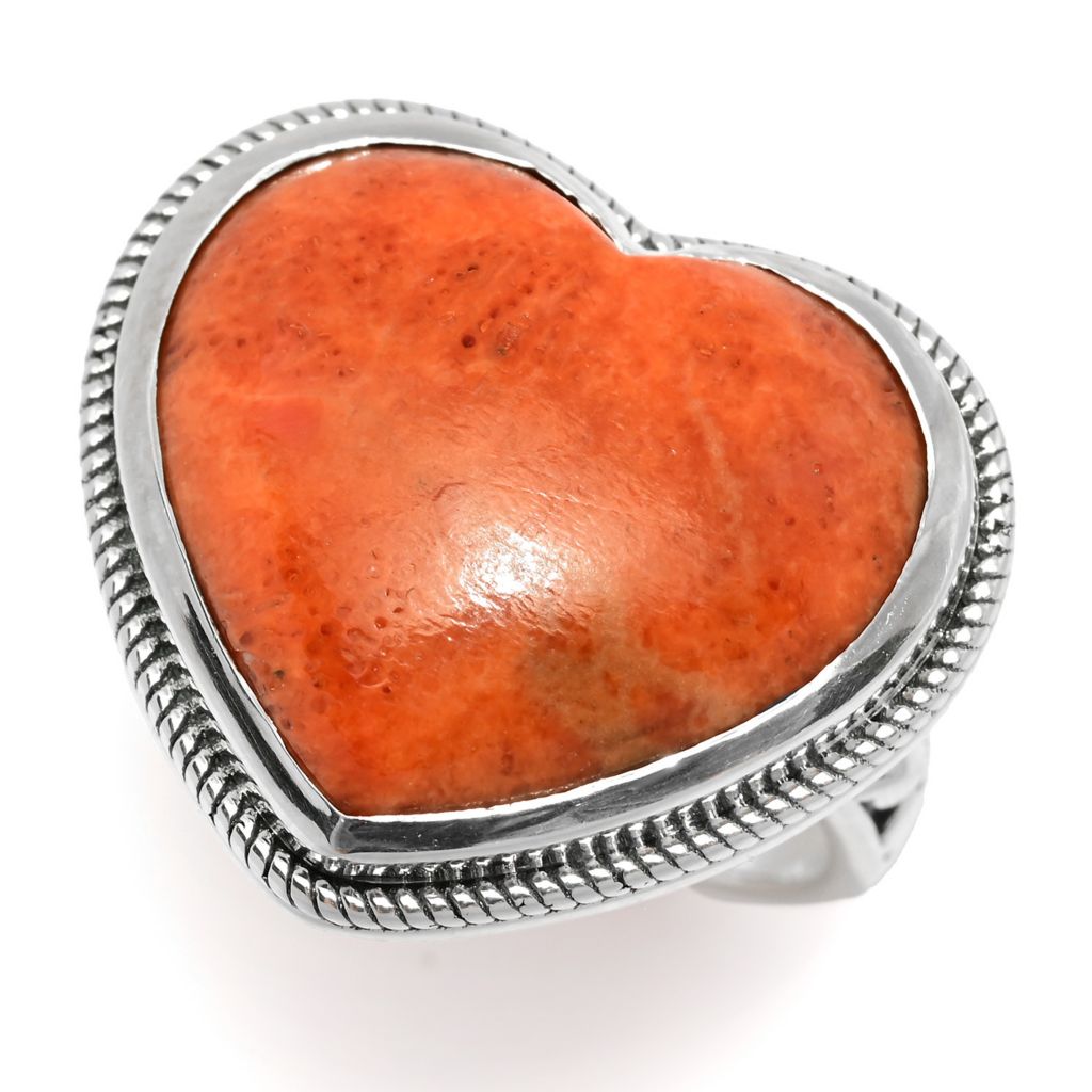 Artisan Silver by Samuel B. 18x16mm Heart Shape Apple Coral Ring