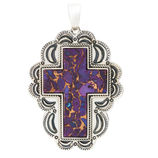 Southwest Elements Sterling Silver Purple Mohave Turquoise Cross Enhancer Pendant