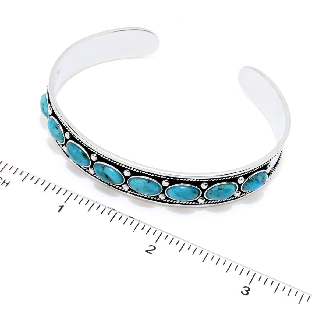 Southwest Elements Sterling Silver 8x5mm Oval Kingman Turquoise Cuff Bracelet