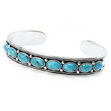 Southwest Elements Sterling Silver 8x5mm Oval Kingman Turquoise Cuff Bracelet