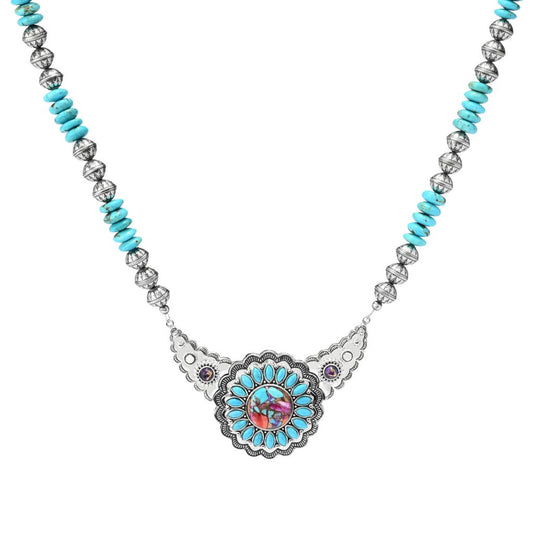 Southwest Elements "Statements" Kingman Turquoise & Navajo Pearl Concho Necklace