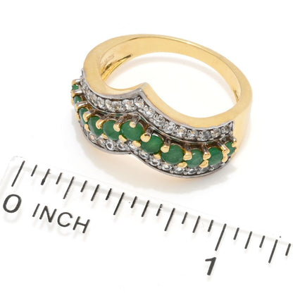 18K Gold Plated 1.23ctw Brazilian Sakota Emerald & Zircon Chevron Ring