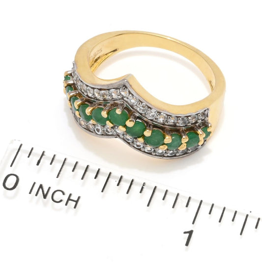 18K Gold Plated 1.23ctw Brazilian Sakota Emerald & Zircon Chevron Ring