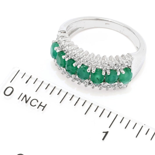 Platinum Plated 1.65ctw Brazilian Sakota Emerald & Zircon Ring