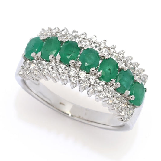 Platinum Plated 1.65ctw Brazilian Sakota Emerald & Zircon Ring