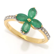 18K Gold Plated 1.11ctw Brazilian Sakota Emerald & Zircon Flower Clover Ring