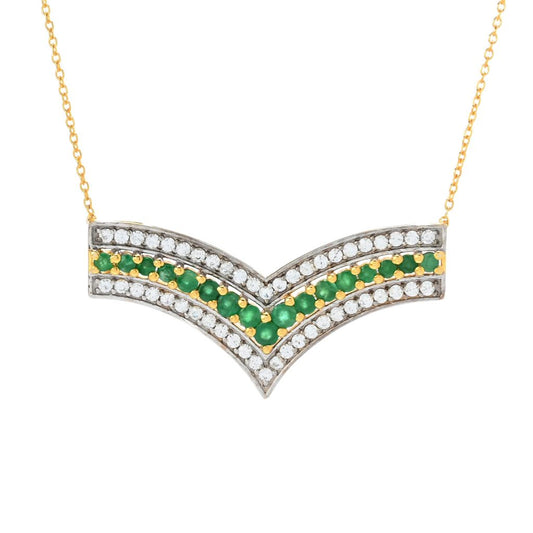 18K Gold Plated 1.64ctw Brazilian Sakota Emerald & Zircon Chevron Necklace