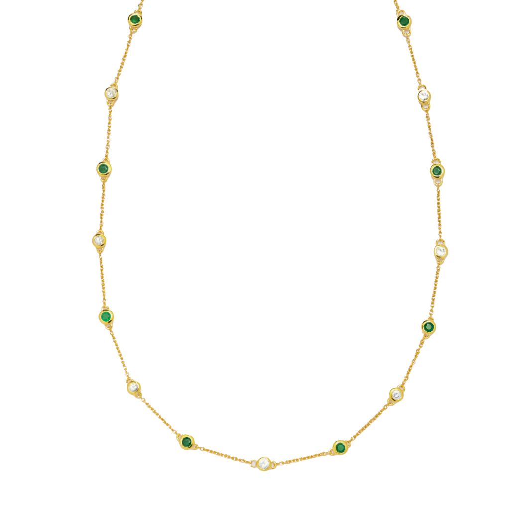 18K Gold Plated 2.32ctw Brazilian Sakota Emerald & Zircon Station Necklace