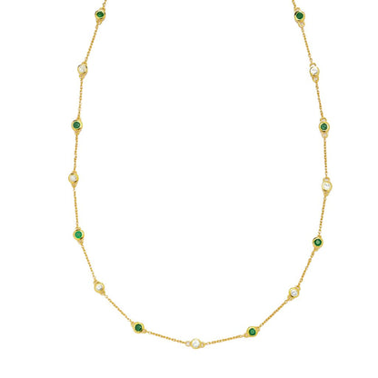 18K Gold Plated 2.32ctw Brazilian Sakota Emerald & Zircon Station Necklace