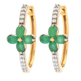 18K Gold Plated 1.74ctw Sakota Emerald & Zircon Flower Cluster Hoop Earrings