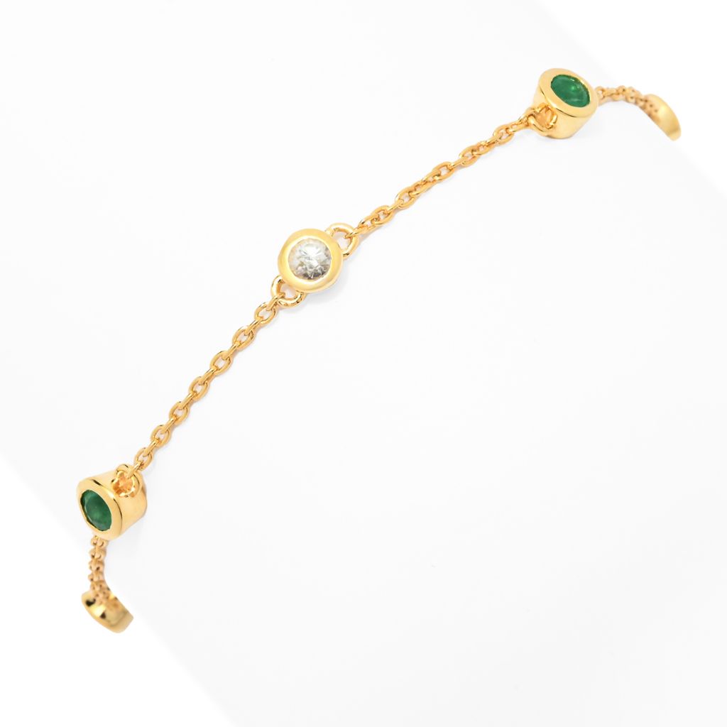 18K Gold Plated 1.08ctw Brazilian Sakota Emerald & Zircon Station Bracelet