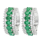 Platinum Plated 3.30ctw Brazilian Sakota Emerald & Zircon Hoop Earrings