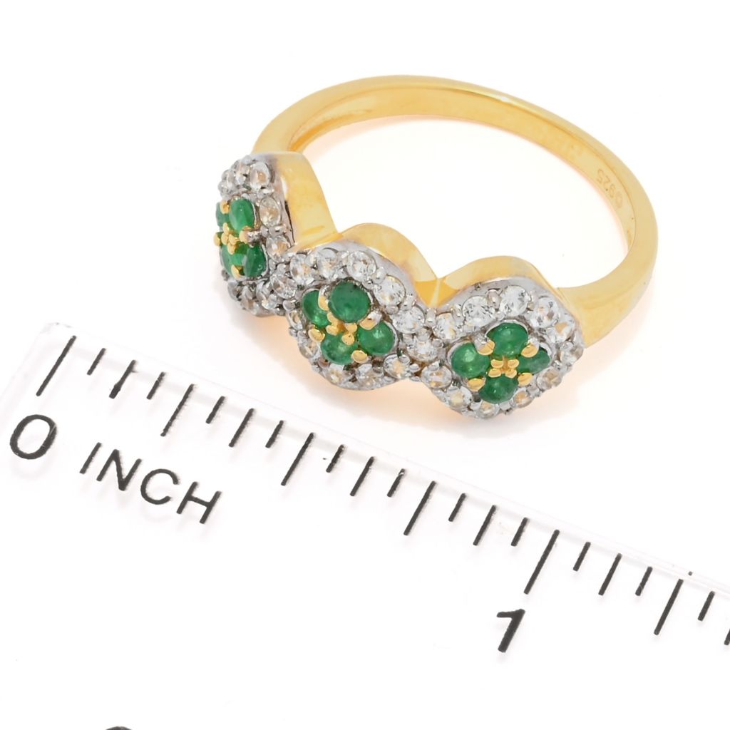 18K Gold Plated 1.16ctw Brazilian Sakota Emerald & Zircon Cluster Ring