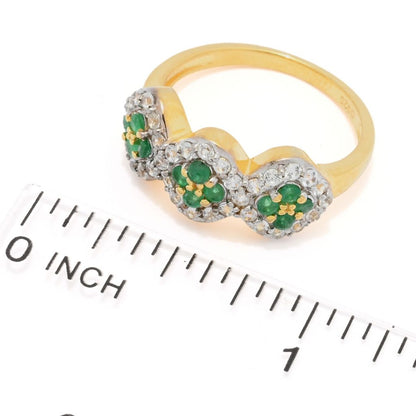 18K Gold Plated 1.16ctw Brazilian Sakota Emerald & Zircon Cluster Ring