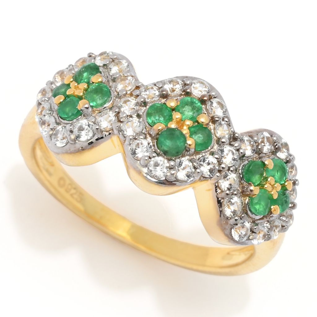 18K Gold Plated 1.16ctw Brazilian Sakota Emerald & Zircon Cluster Ring