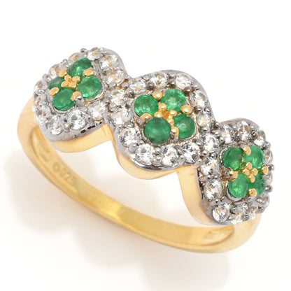 18K Gold Plated 1.16ctw Brazilian Sakota Emerald & Zircon Cluster Ring