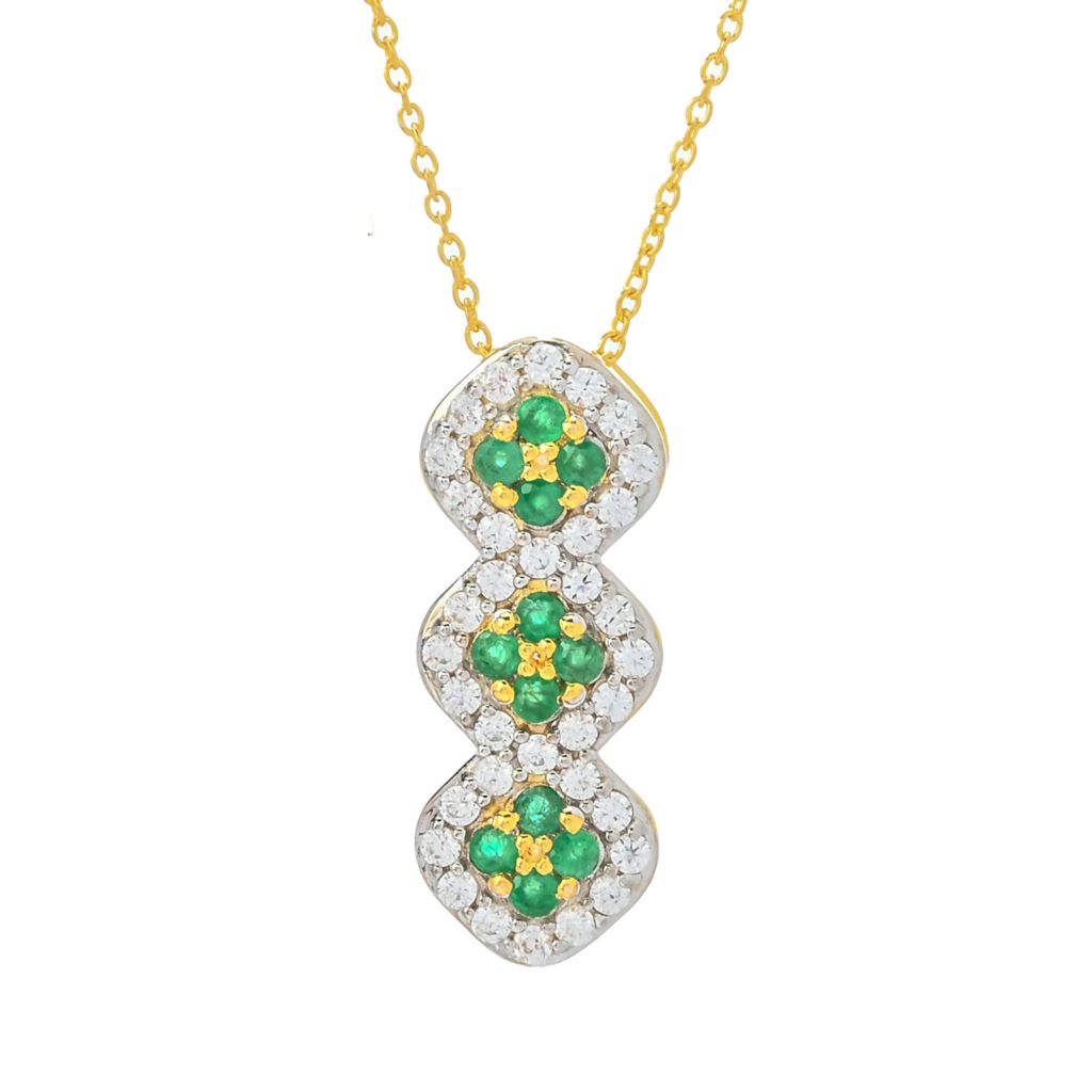 18K Gold Plated 1.16ctw Brazilian Sakota Emerald & Zircon Pendant w/ Chain