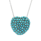 Platinum Plated Campitos Turquoise Pave Puffy Heart Pendant w/ Chain