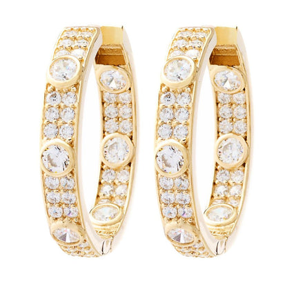 Brilliante 2.28 DEW Simulated Diamond Station & Pave Set Hoop Earrings